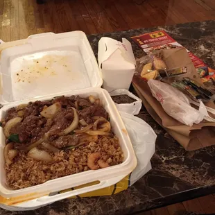 Mongolian beef combo with extra meat