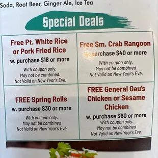 Special Deals from their Menu