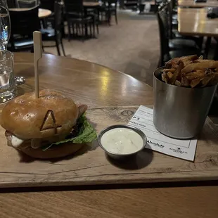 Chicken Bacon Ranch burger with fries