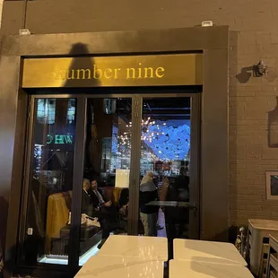 the entrance to a restaurant