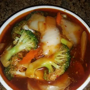 Garden veggies with garlic sauce. Not cooked in oil