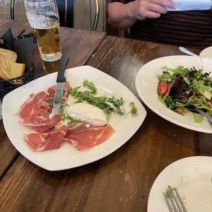 Burrata with prosciutto &amp; a pear salad