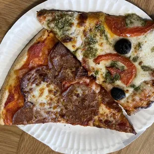 Pepperoni Pizza  and vegetarian with pesto