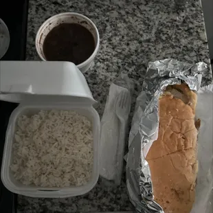 a sandwich and rice