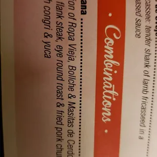 the menu for the restaurant