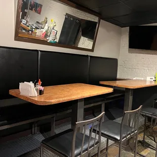 tables and chairs in a restaurant