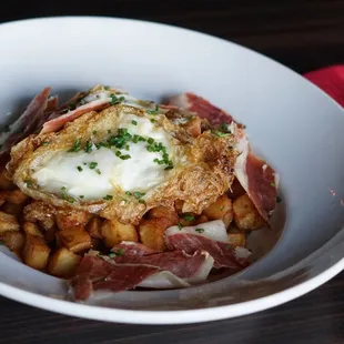Huevos Rotos con Jamon for Sunday brunch at Nuno&apos;s in upland CA