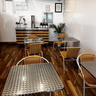 tables and chairs in a restaurant