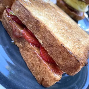 Peanut butter and fresh strawberry sandwich! Turkey & egg breakfast sandwich on a brioche bun!