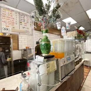 the counter area of a restaurant