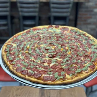 Pesto Pepperoni Pizza..