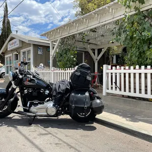 Patio seating with parking on the street