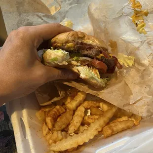 Bacon Cheeseberger and Cajun Fries