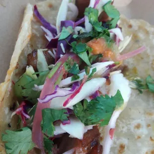 Korean pork belly tacos.  Awesome.