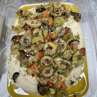 Olive Salad Garnished Hummus
