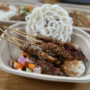 Yummy chicken sate with peanutty sauce, delicious