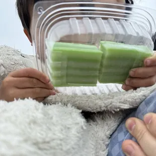 Pandan layer cake slices w/ mochi