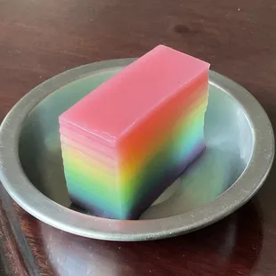 rainbow pandan coconut mochi layer cake, $10 for 4 slices