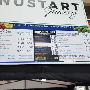 Smoothie and juice menu