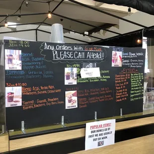 menus on a blackboard