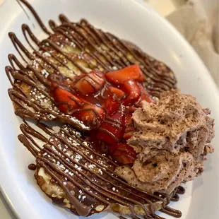 croissant French toast + strawberry compote + Nutella whipped cream