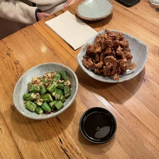 okra crispy rice, mushroom fries
