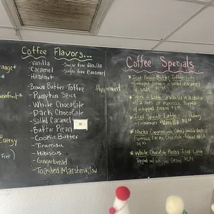 Coffee menu