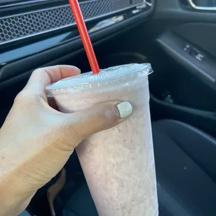 Strawberry banana smoothie with  try protein powder