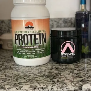 Vegan protein and branch amino acids. I got to taste the flavors before buying too!
