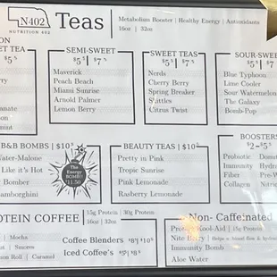 Tea menu
