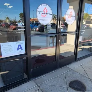 the entrance to a restaurant