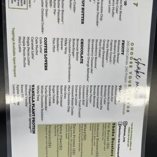 Smoothie side of menu