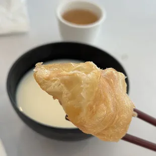 soymilk and fried doughnut