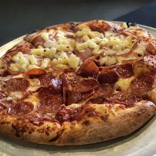 Medium half pepperoni / half pineapple Canadian bacon.