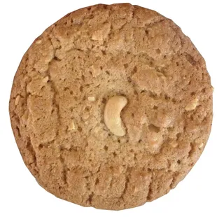 Cashew butter cookies with chucks of chopped cashews and topped with half a cashew