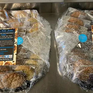 Party tray wrapped to secure cookies during transport.