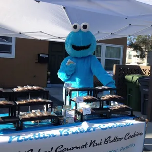 Cookie Monster occasionally swings by Nuttin Butter Cookies Outdoor Pop up Bakery on Sundays