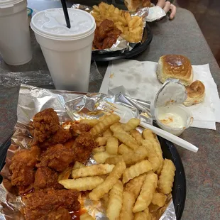 Buffalo boneless wings and fries