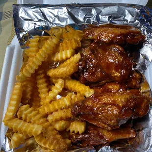chicken wings and french fries