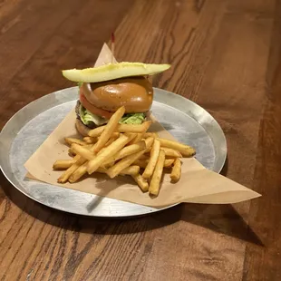 a burger and french fries