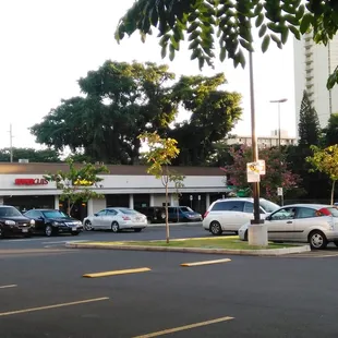 Inside the shopping center...parking lot area
