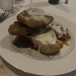 Panned Veal with lasagna