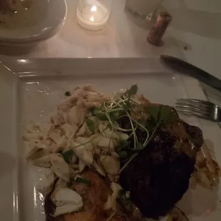 filet w crab meat and tiramisu