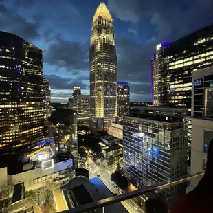 Skyline backdrop highlighted by the Bank of America building.