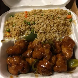 General Tso&apos;s chicken combo (comes with an eggroll, choice of soup, and choice of rice.)