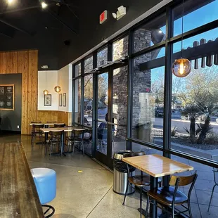 tables and chairs in a coffee shop