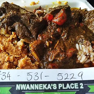 Green Curry Goat over Rice and Black Eye Peas