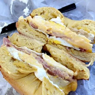 Egg bagel with taylor ham, egg, American cheese and plain cream cheese