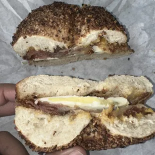 Dry BEC on a overly toasted garlic bagel