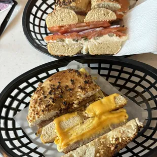 Lox, Cream Cheese, Tomato, Onion, &amp; Capers on top